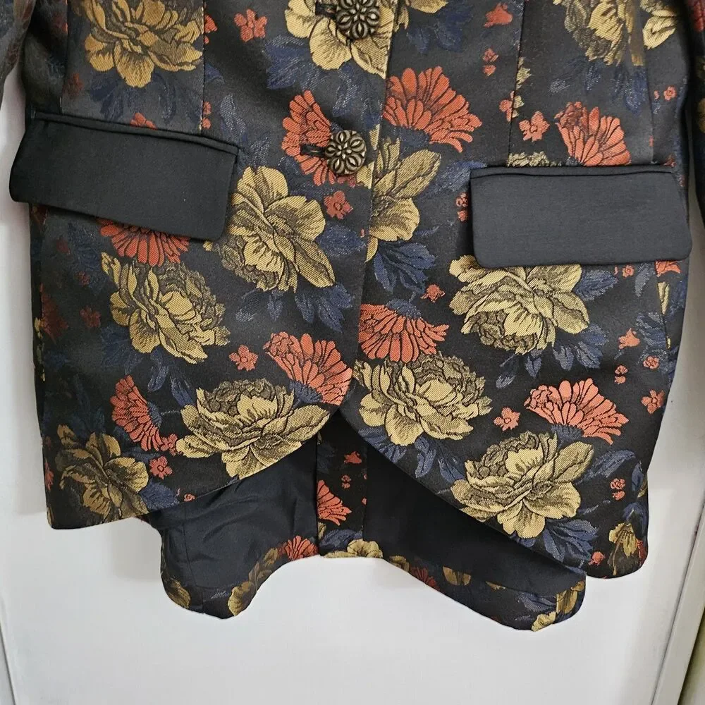 Anne Fontaine Leoncia Blazer 40 Black Gold Floral Brocade Jacquard Tuxedo Jacket